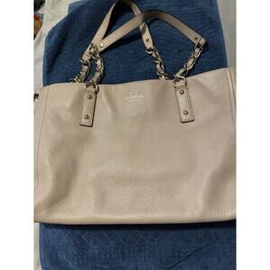 Kate Spade Tan Pebbled Soft Leather Tote Handbag Shoulder Purse Chain Links
